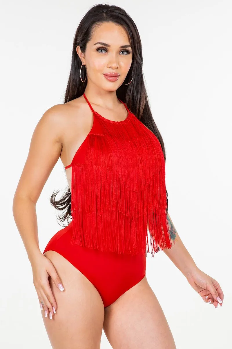 Fringe Halter Bodysuit