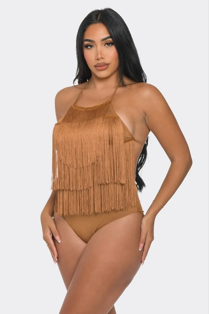 Fringe Halter Bodysuit