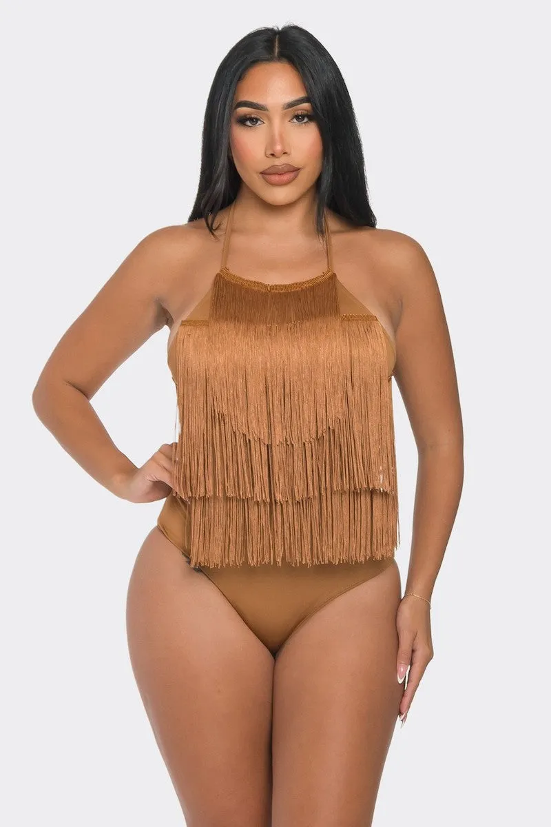 Fringe Halter Bodysuit