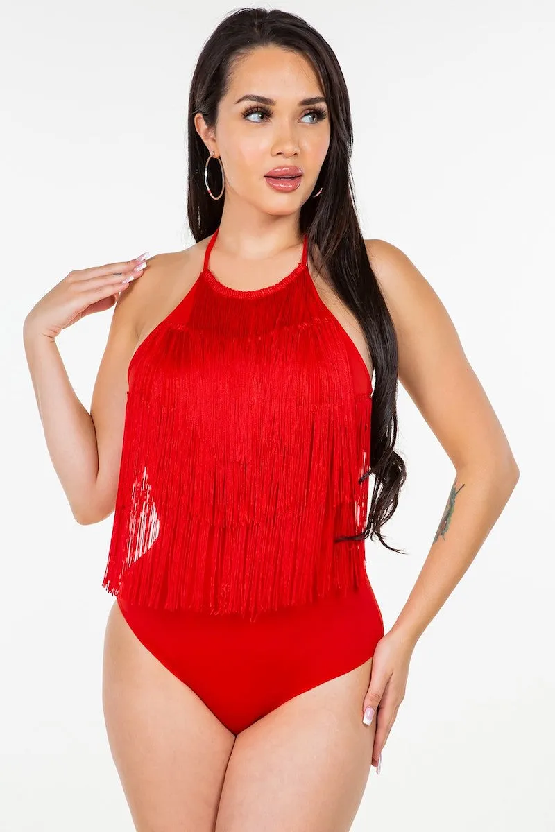 Fringe Halter Bodysuit