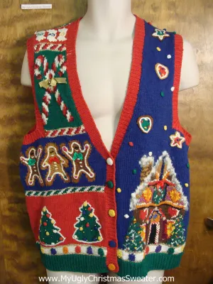 Gingerbread 80s Vest Ugly Christmas Sweater