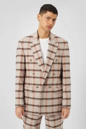 Giroud Oversized Beige Check Double Breasted Cotton Jacket - ARCHIVE