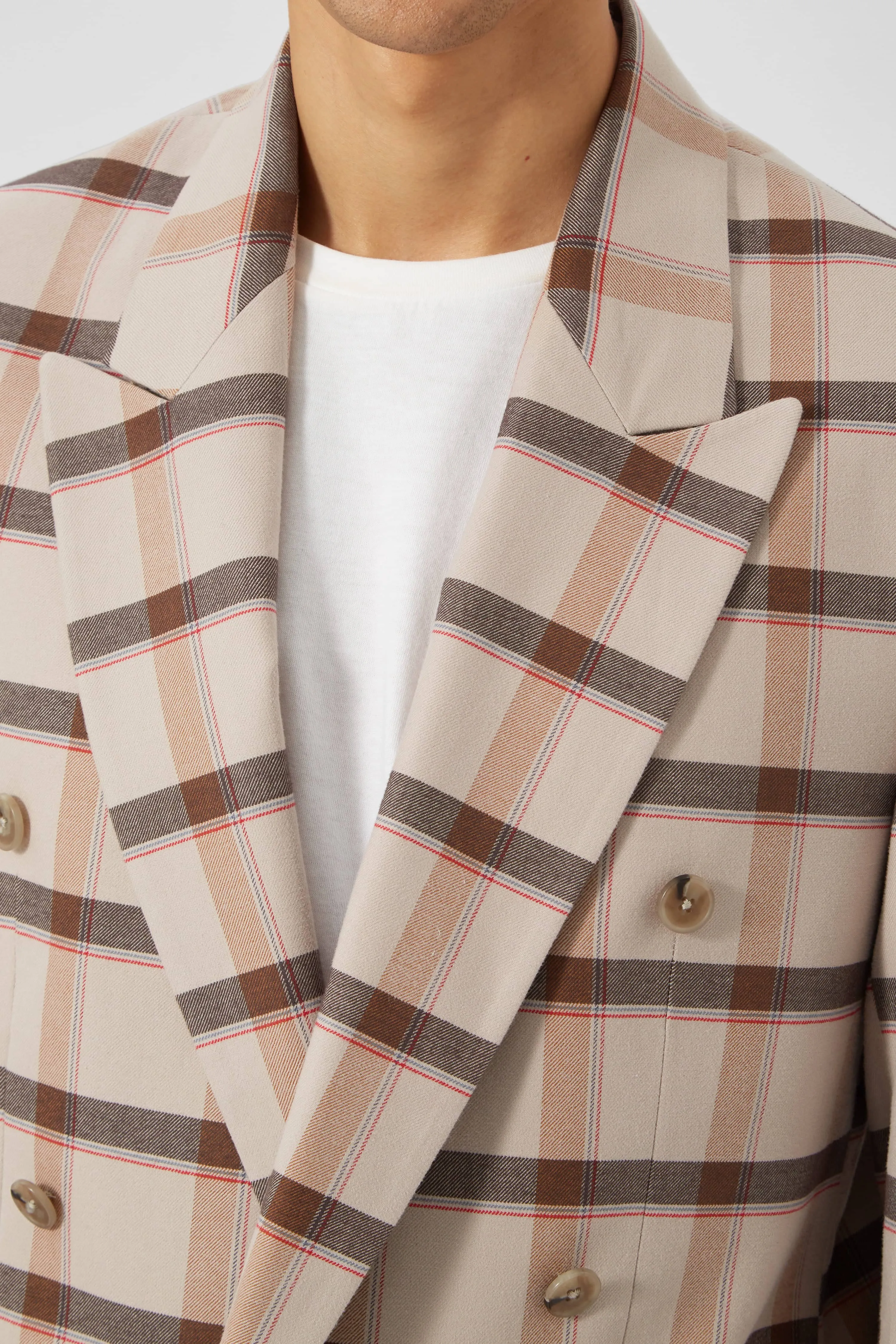 Giroud Oversized Beige Check Double Breasted Cotton Jacket - ARCHIVE