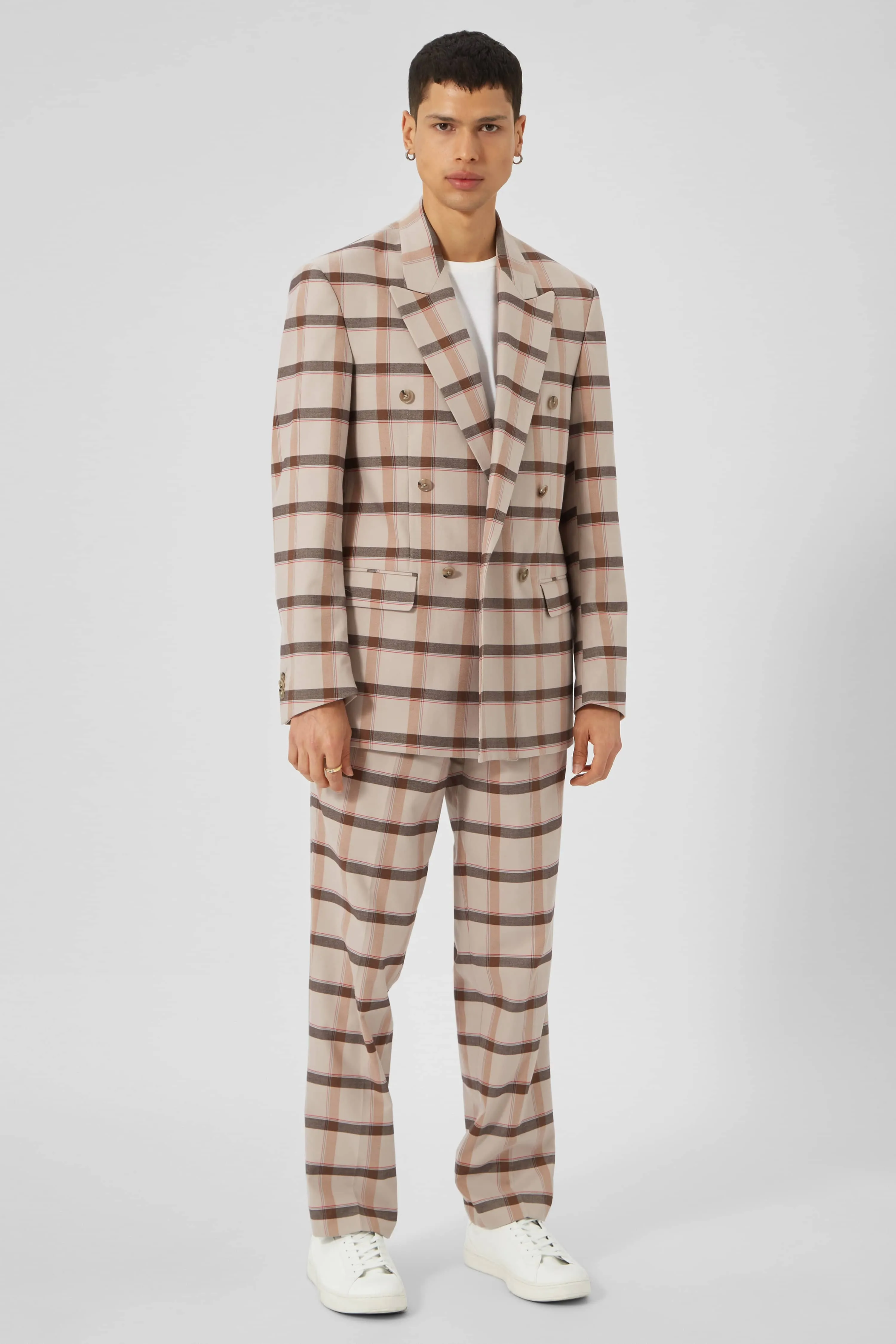 Giroud Oversized Beige Check Double Breasted Cotton Jacket - ARCHIVE