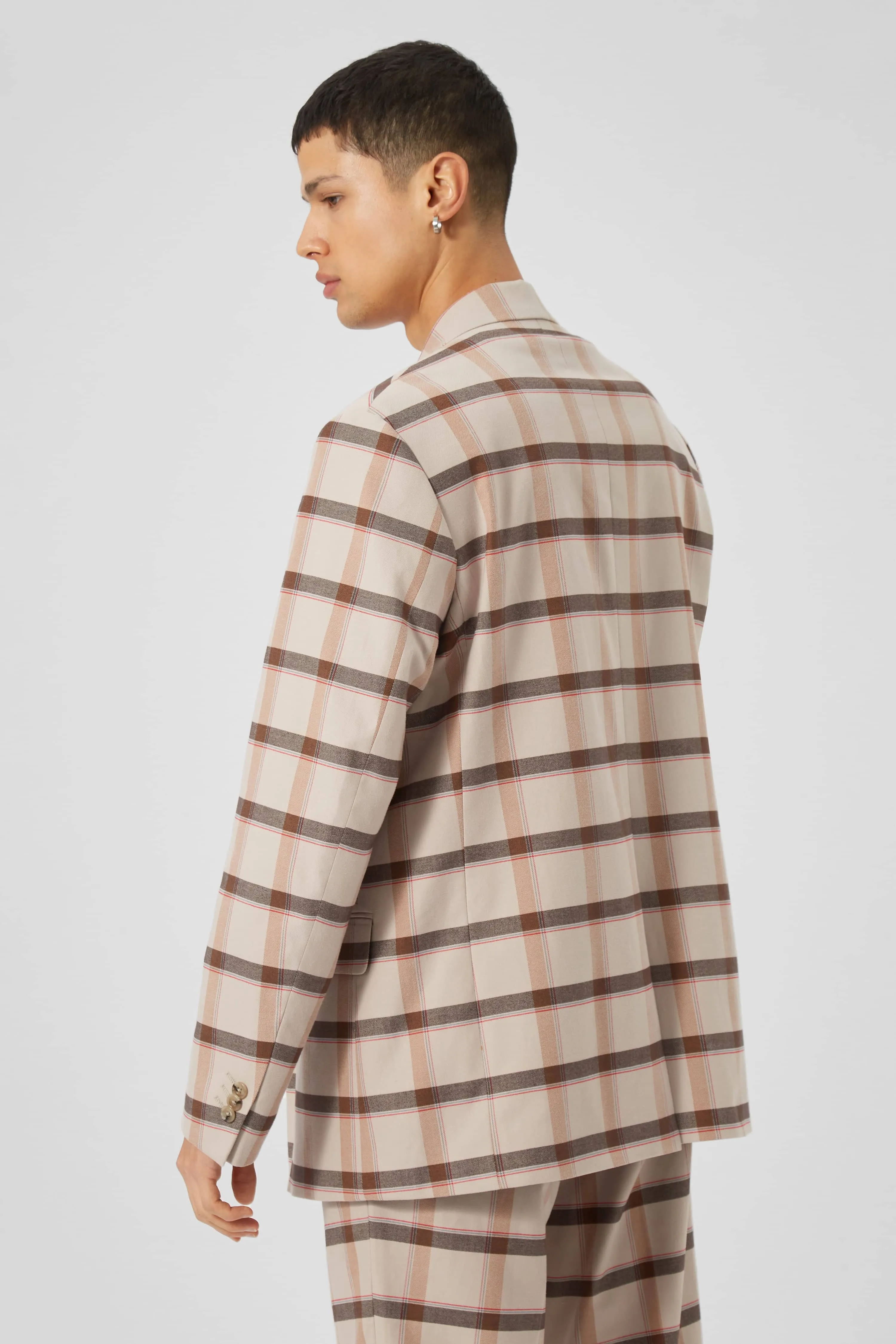 Giroud Oversized Beige Check Double Breasted Cotton Jacket - ARCHIVE