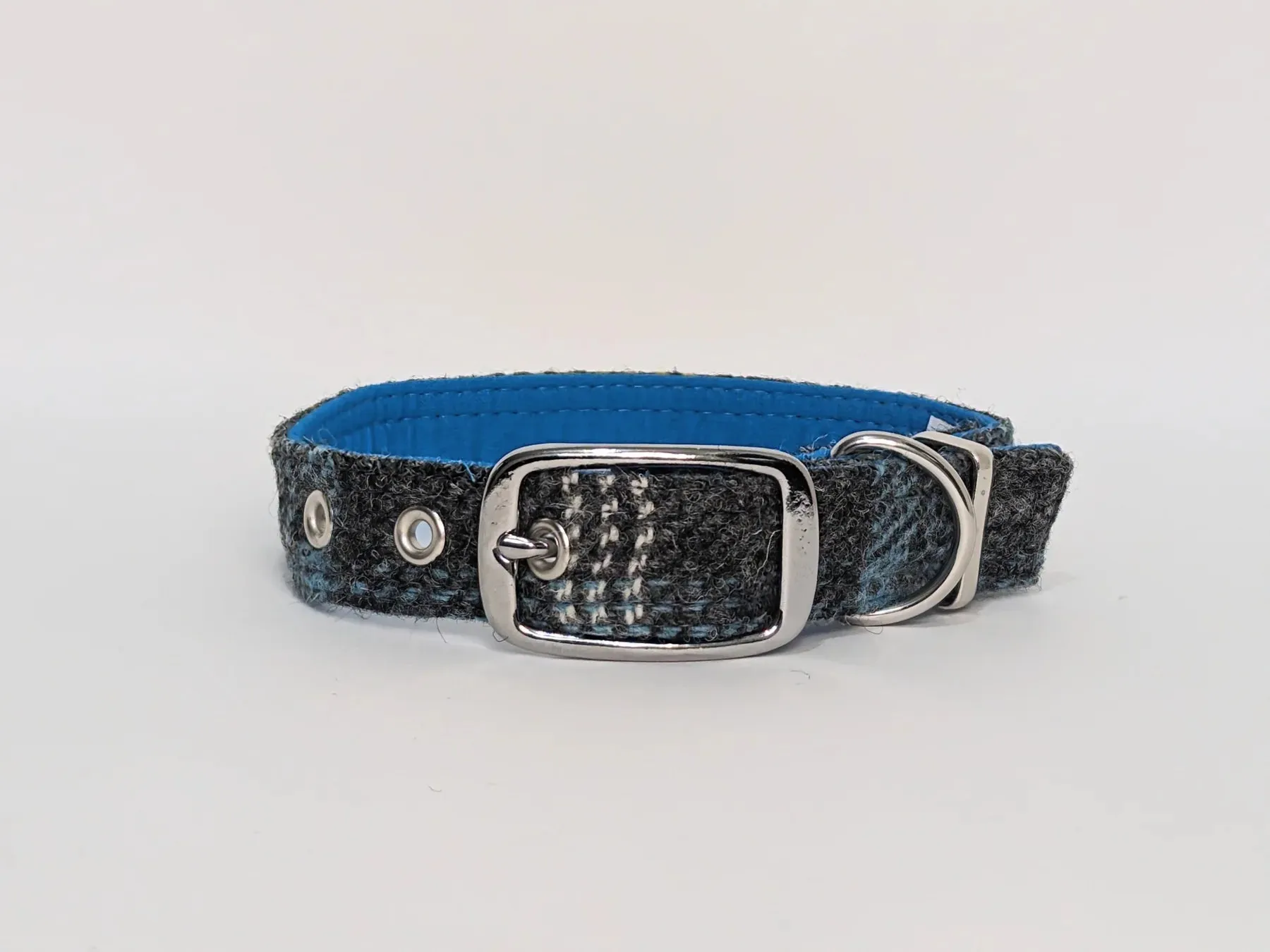 Harris Tweed Blue and Grey Check Buckle Dog Collar