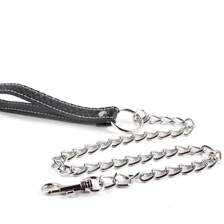 Heavy Duty Stainless Steel Slave Collar with a Chain and Lead