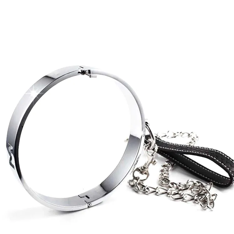 Heavy Duty Stainless Steel Slave Collar with a Chain and Lead