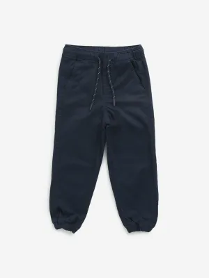 HOP Kids Navy Solid Mid-Rise Cotton Blend Joggers