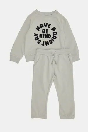 Infant Boys Grey Printed Jogging Suit (2 Piece)