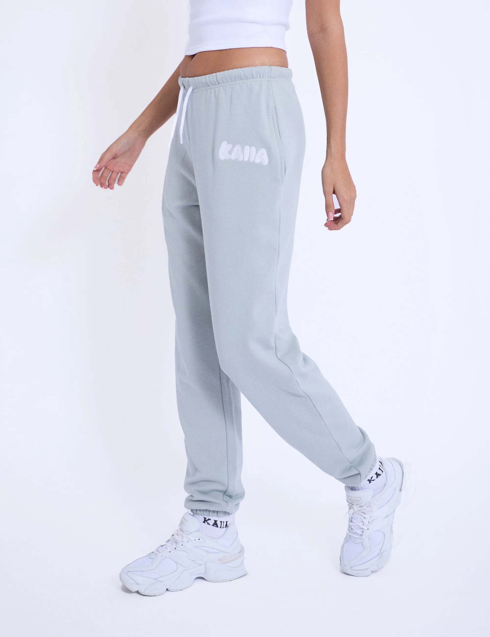 Kaiia Design Embroidered Bubble Logo Cuffed Joggers Foam Blue