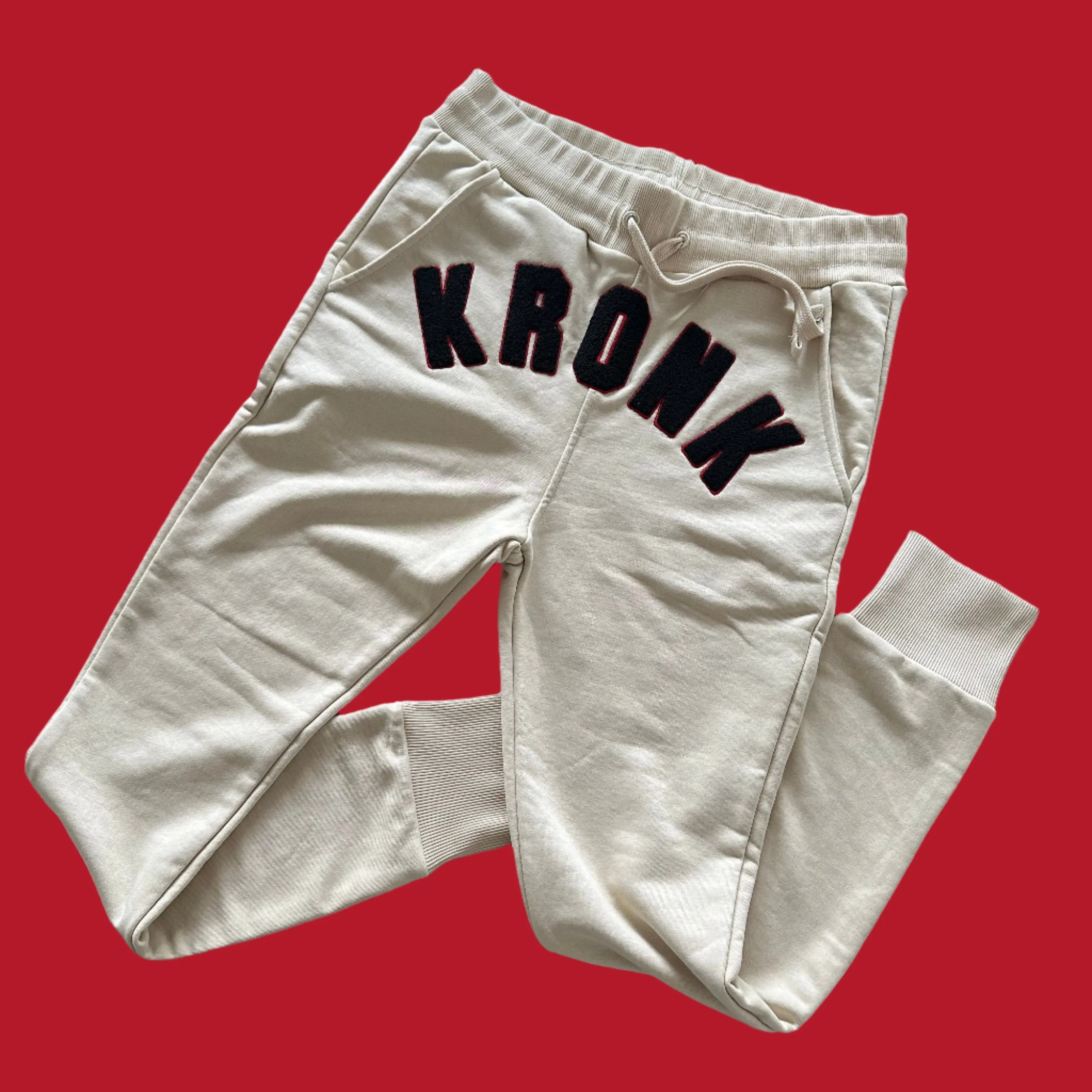 KRONK WAR Towelling Applique Joggers Athletic Fit Ecru