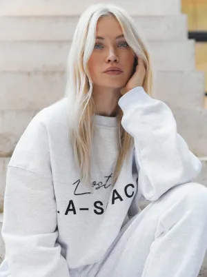 'LOST IN L.A-SPACE' EMBROIDERED SWEATSHIRT IN LIGHT GREY MARL