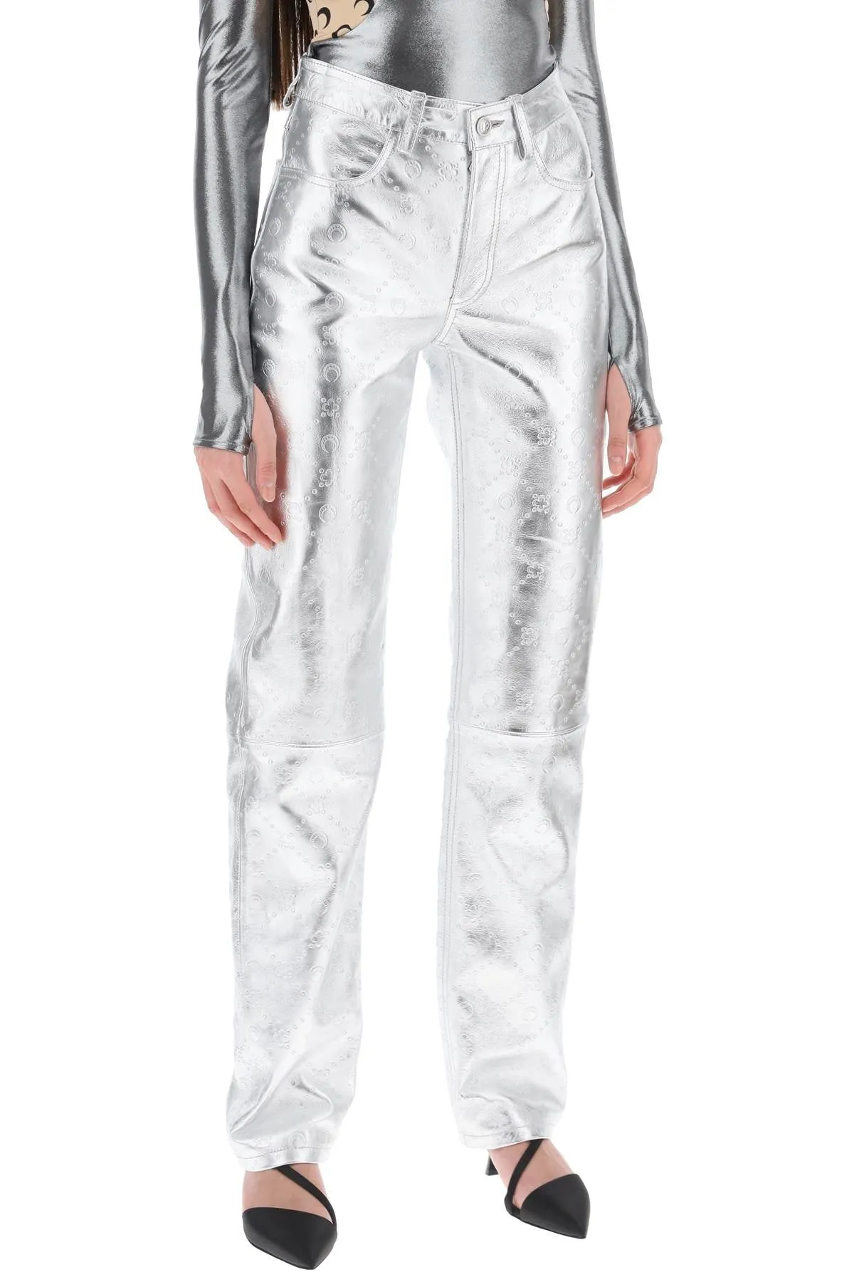 Marine Serre Moonogram Pants In Laminated Leather