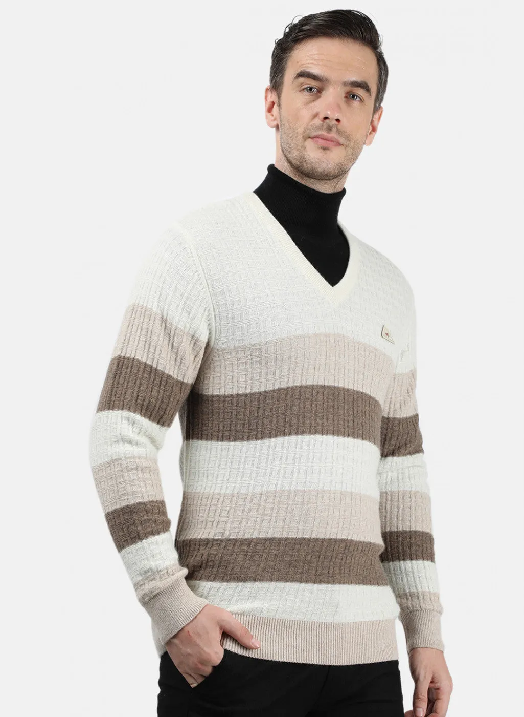 Men Beige & Brown Solid Pullover