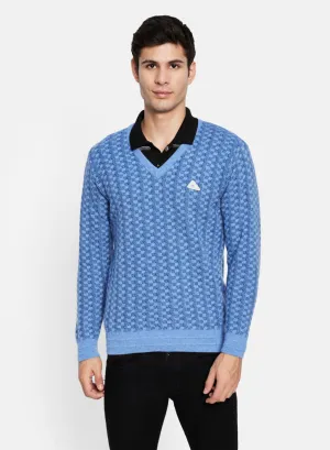 Men Sky Blue Solid Pullover