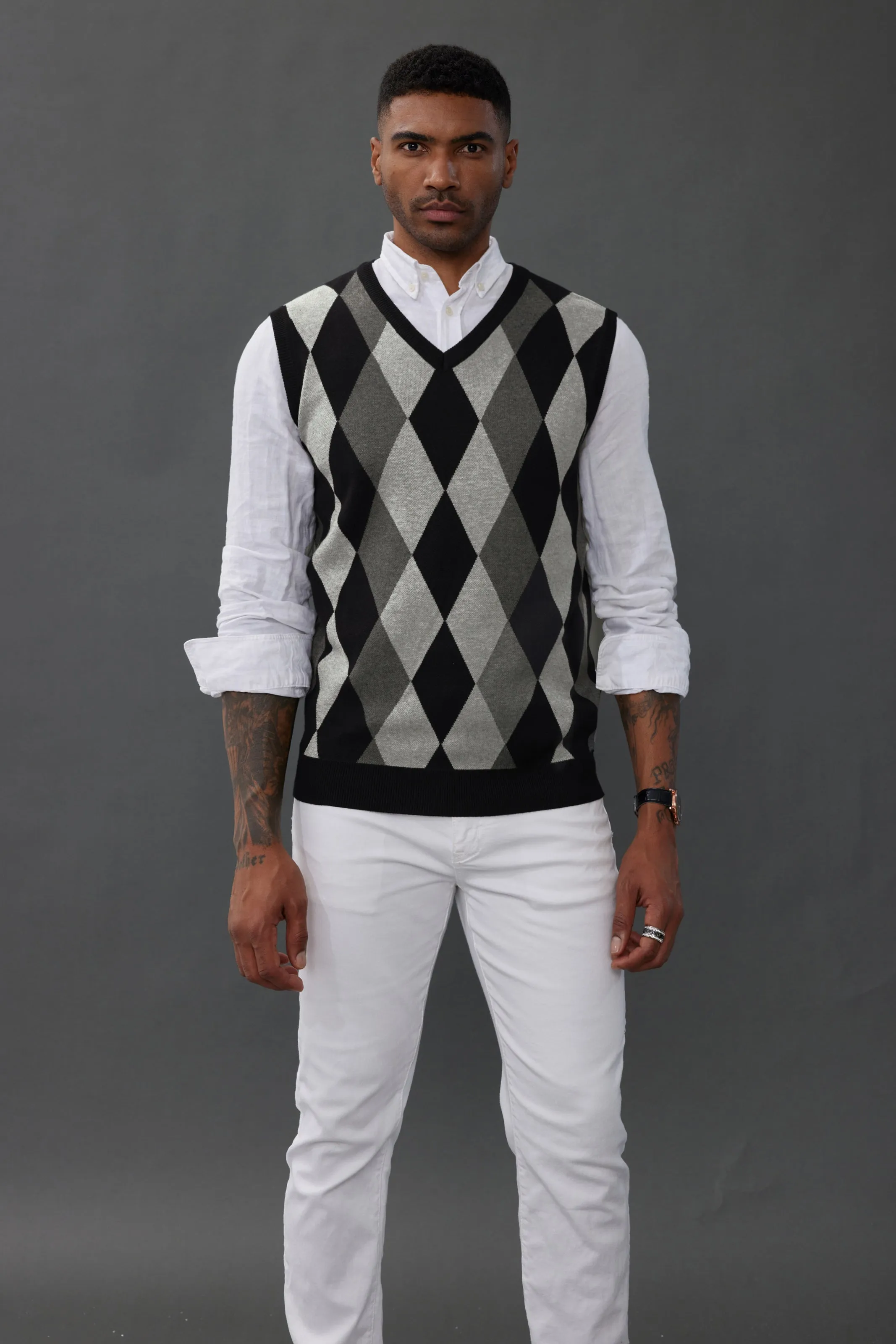 Men Stylish Sleeveless V-Neck Contrast Color Pullover Knitting Vest Knitwear