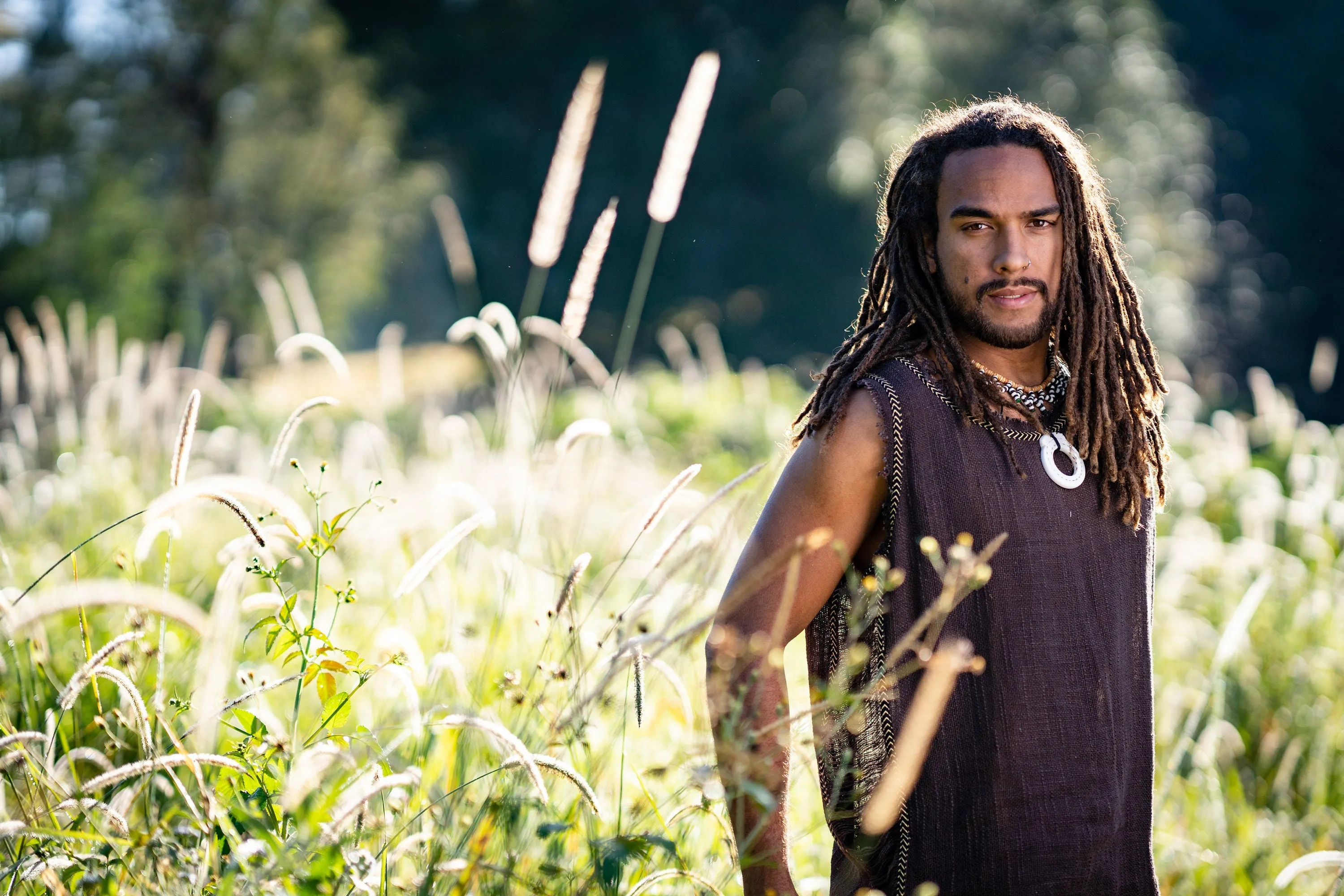 Mens Sleeveless Tank Top DHATU Cotton Shirt Slashed Open Sides Brown Semi See Through Breathable Tribal Gypsy Alternative Festival AJJAYA