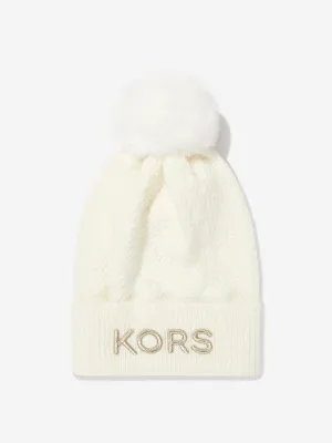 Michael Kors Girls Logo Pull On Hat in Cream