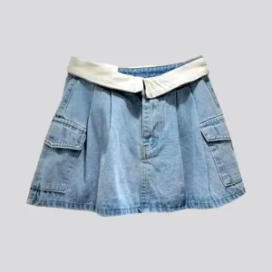 Mid-waist denim skort
 for ladies