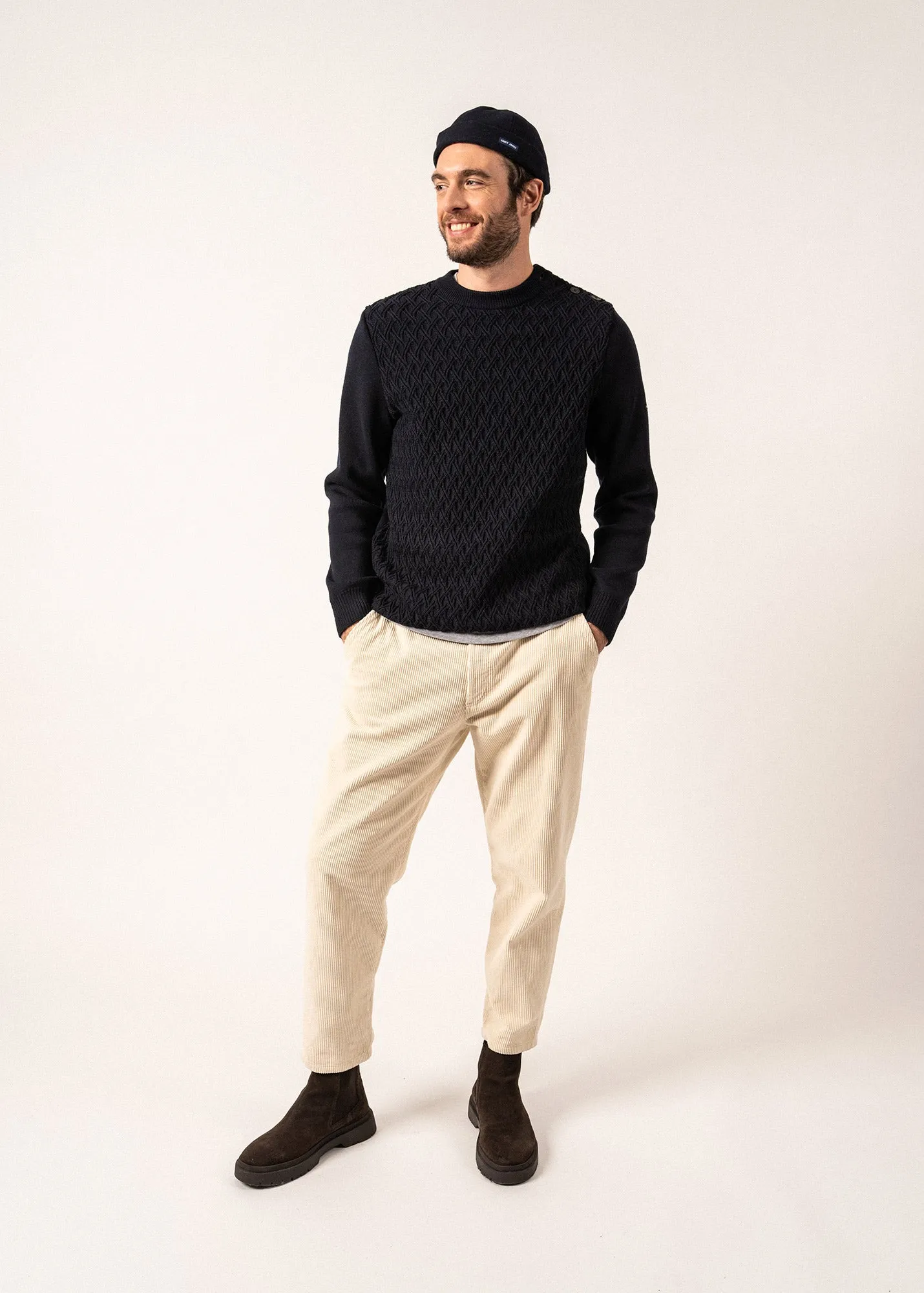 Moirans Wool Sailor Jumper - with structured knit details (NAVY)