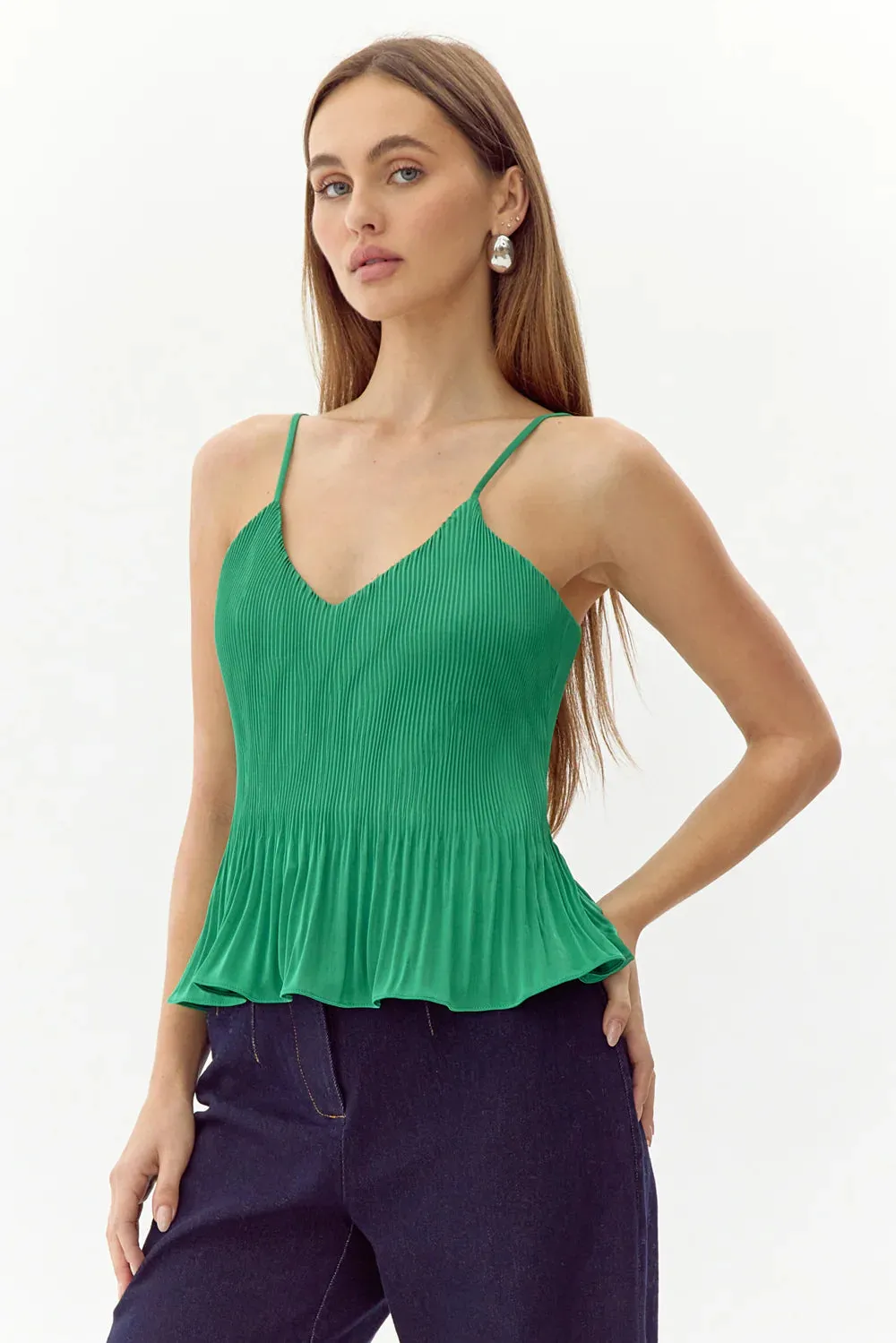 Nayla Pleated Cami Top- Green