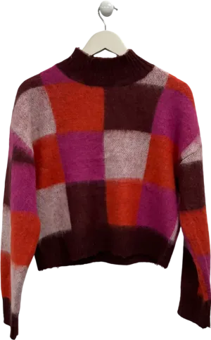 Next Pink Checked Soft Touch Brushed Knit Jumper With Wool UK S