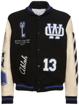 Off-White   Embroidered leather varsity jacket 