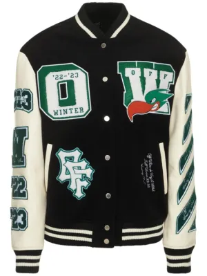 Off-White   Embroidered patches varsity jacket 