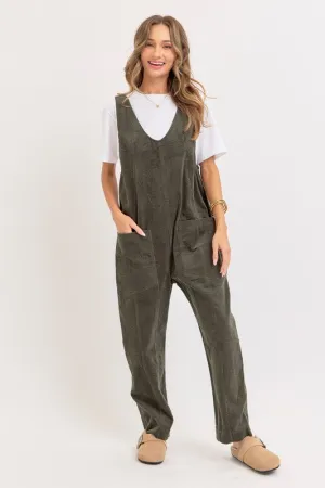 Olive Corduroy Overall Jumpsuit