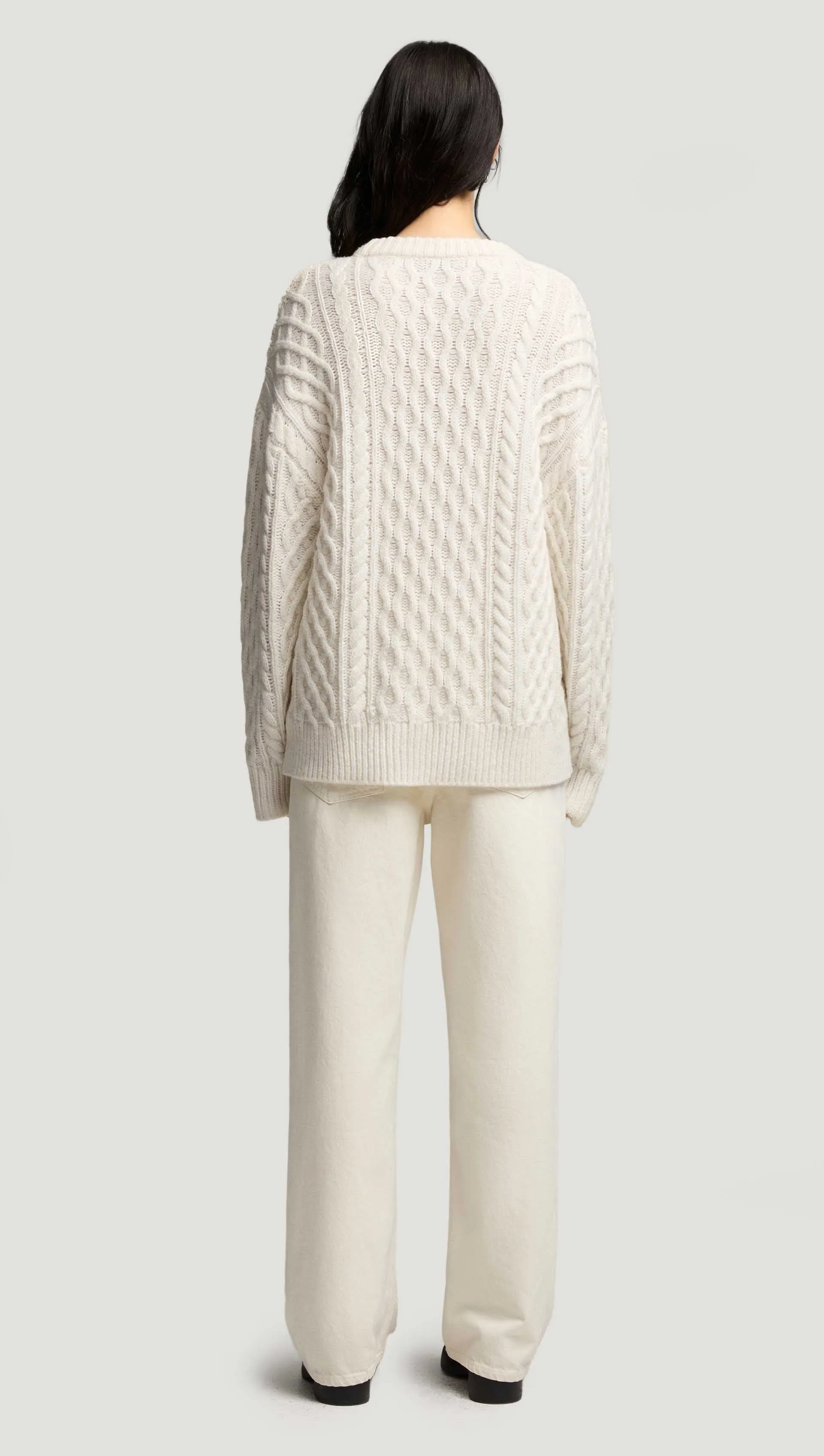 Oversized Cable Sweater in Wool Nylon | Cream