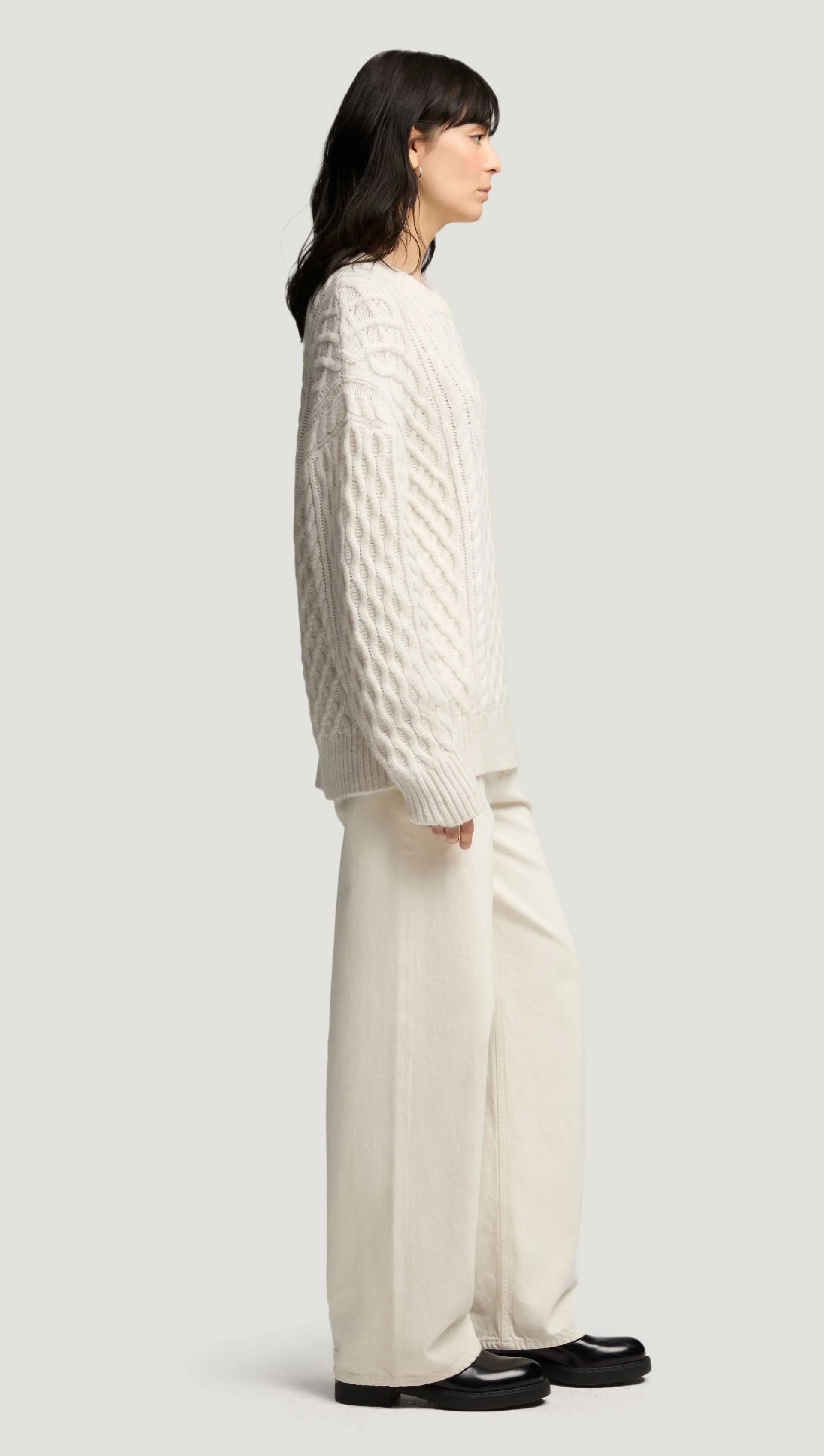 Oversized Cable Sweater in Wool Nylon | Cream