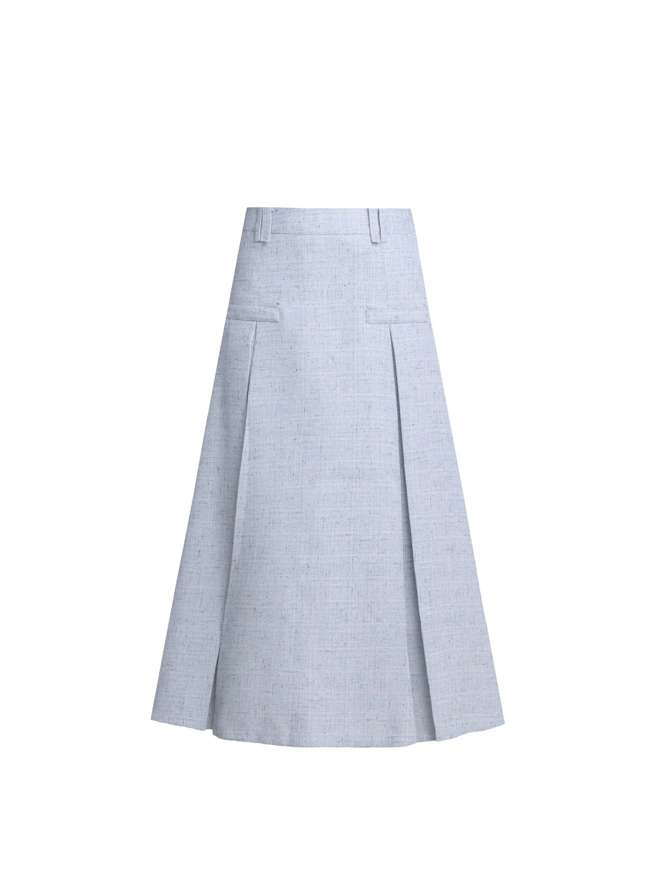 Pastel Blue Tweed Blazer and Pleated Skirt Set with Lace Trim