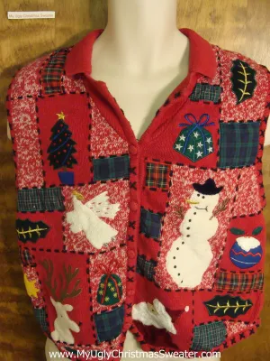 Patchwork Holiday Funny Ugly Sweater Vest for a Christmas Party