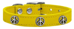 Peace Sign Widget Genuine Leather Dog Collar Yellow 18