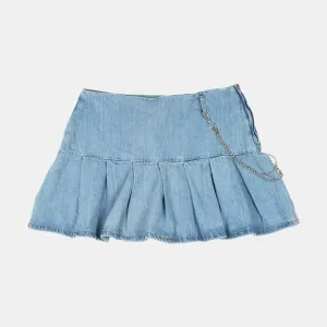 Pleated Denim Mini Skirt