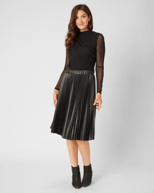 Pleated Faux Leather Skirt