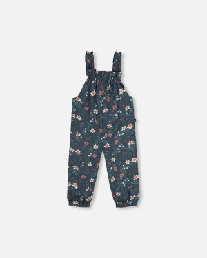 Printed Muslin Overall Teal With Flowers