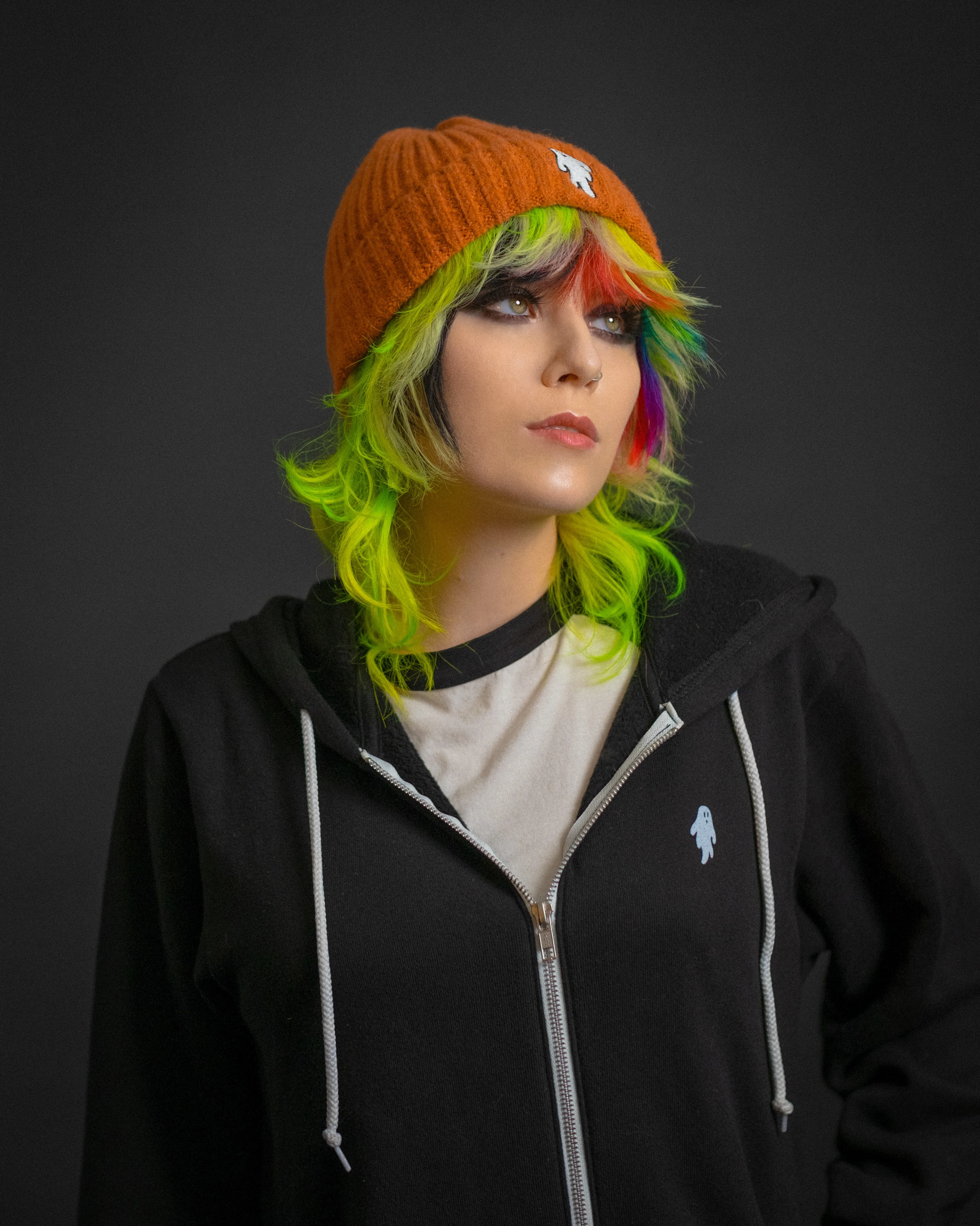 Pumpkin Orange | Ghostie Embroidered & Reversible Knit Beanie