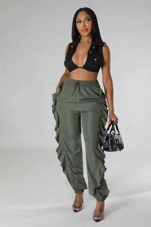 "Ruffle"Joggers-Olive