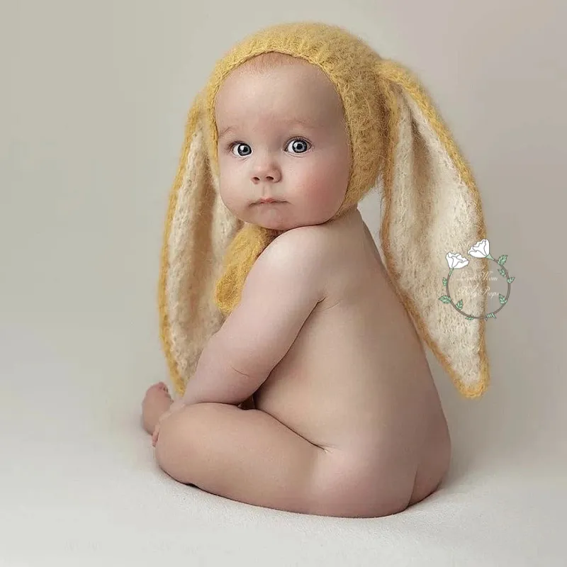 Rabbit Ear Knit Hat For Baby Photo Prop, Newborn Photography Rabbit Knit Cap, Reborn Rabbit Ear Knit Hat For Photo Prop