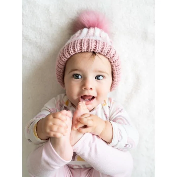 Rosy Pink Buffalo Check Pom Pom Beanie Hat for Babies, Toddlers & Kids