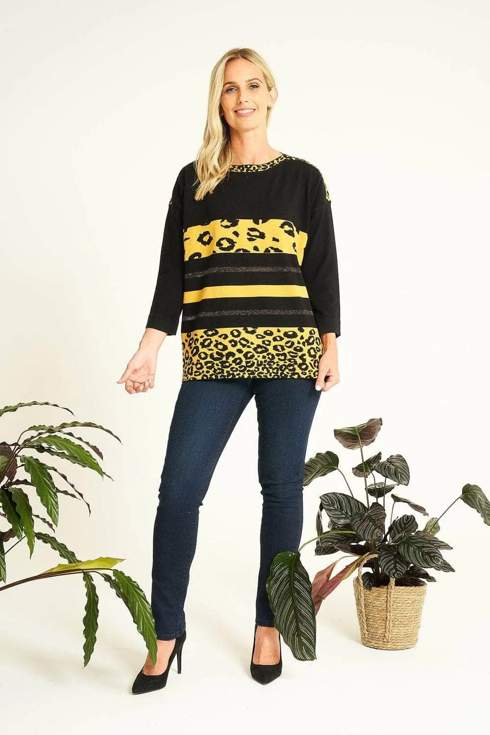 Saloos Animal Printed Colour Block Jumper