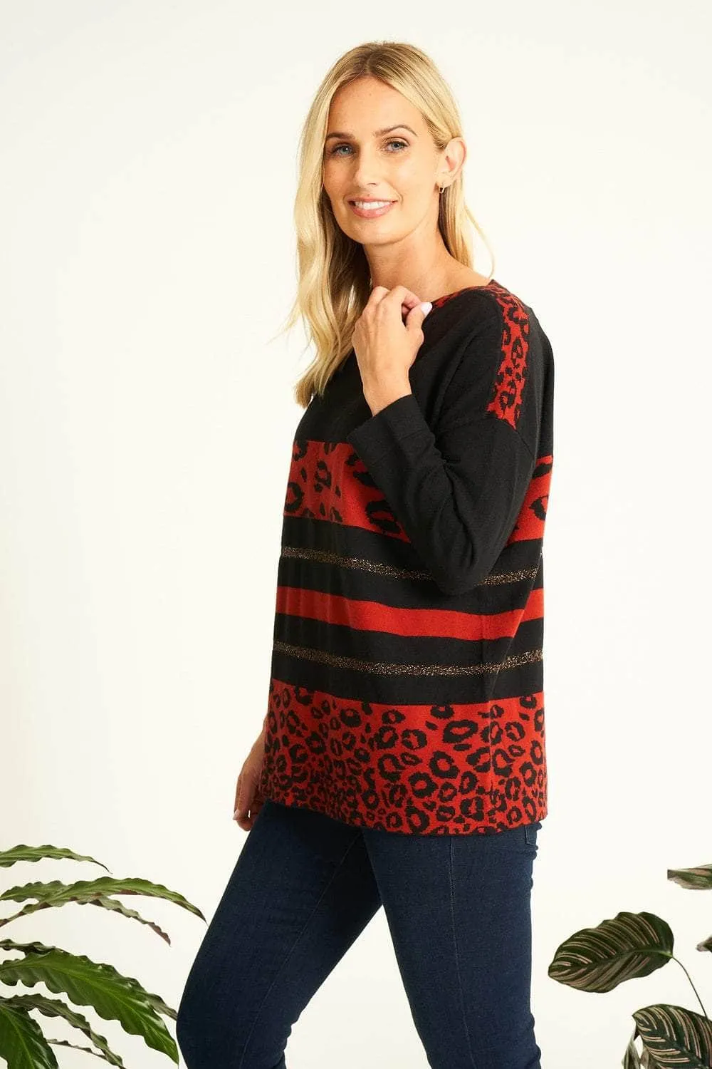 Saloos Animal Printed Colour Block Jumper