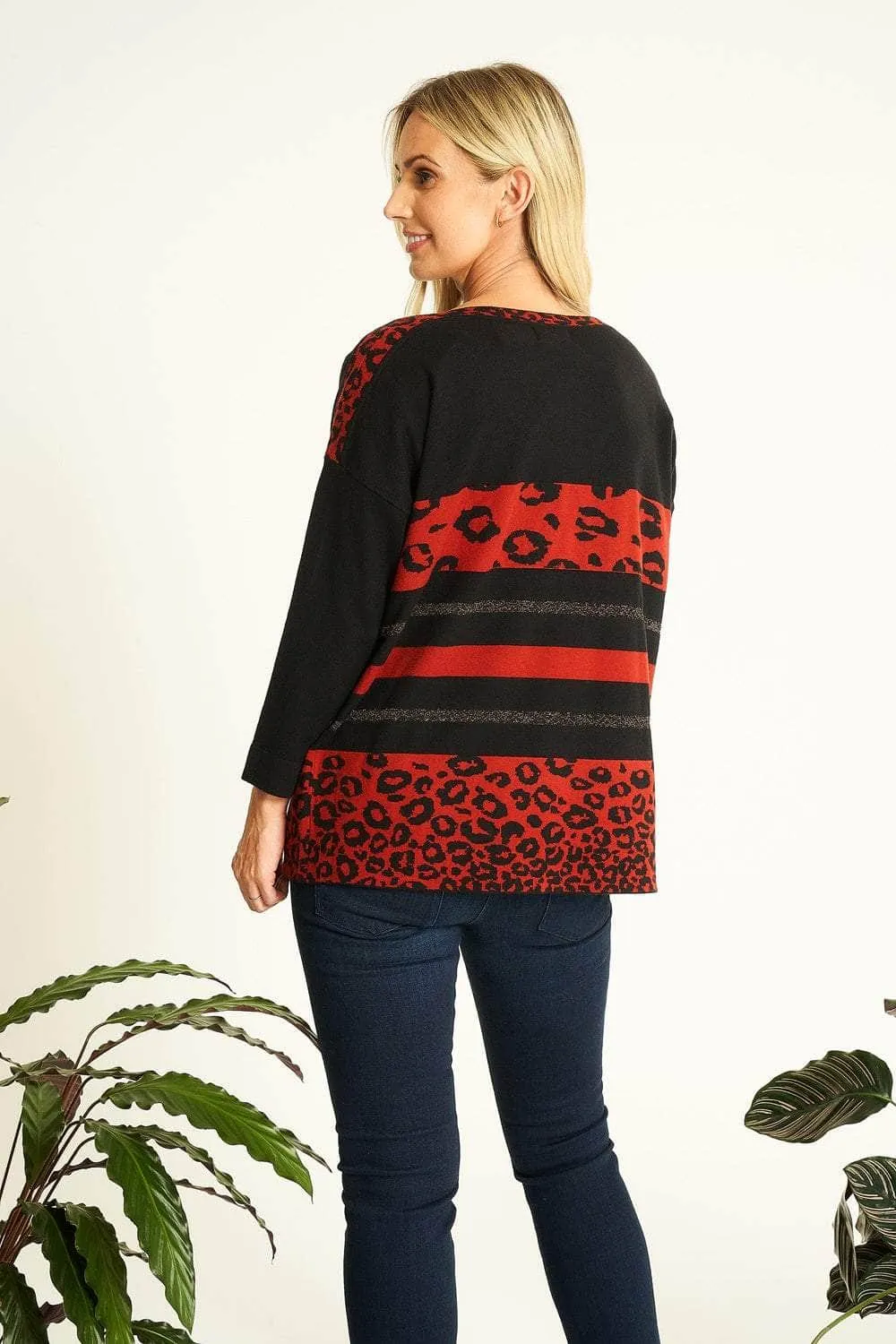 Saloos Animal Printed Colour Block Jumper