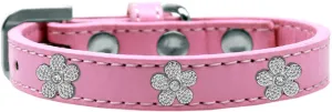 Silver Flower Widget Dog Collar Light Pink Size 14