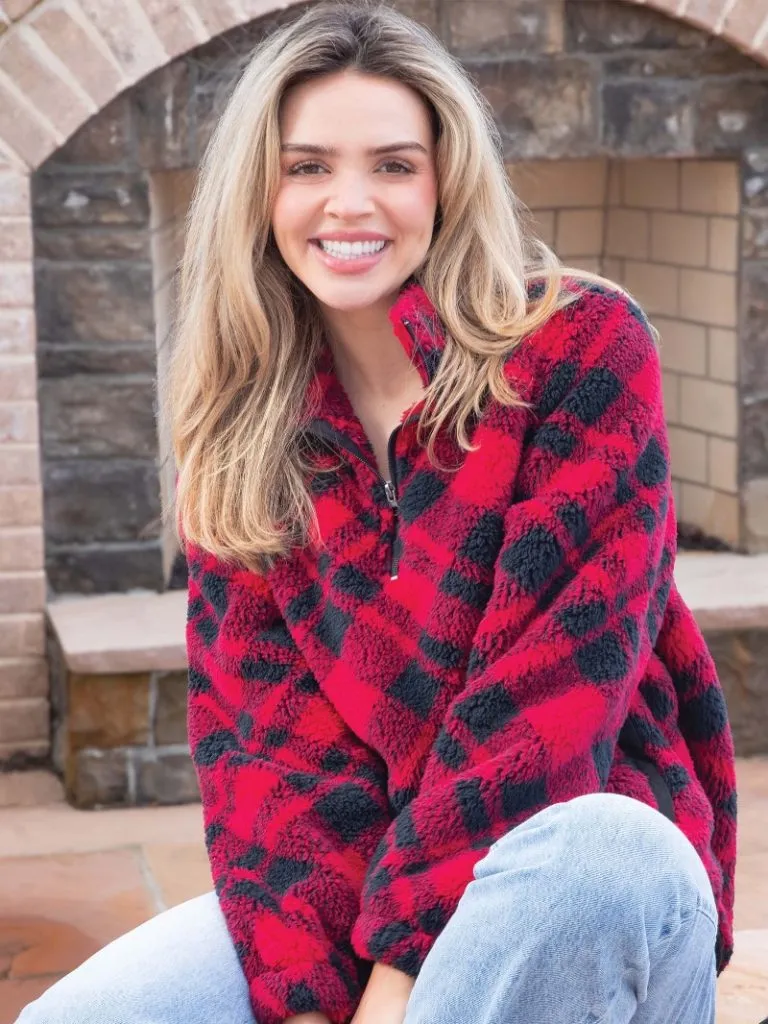 Simply Southern Plaid Black and Red pullover 1/4 zip