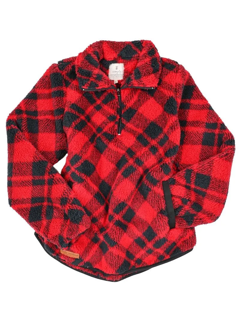 Simply Southern Plaid Black and Red pullover 1/4 zip