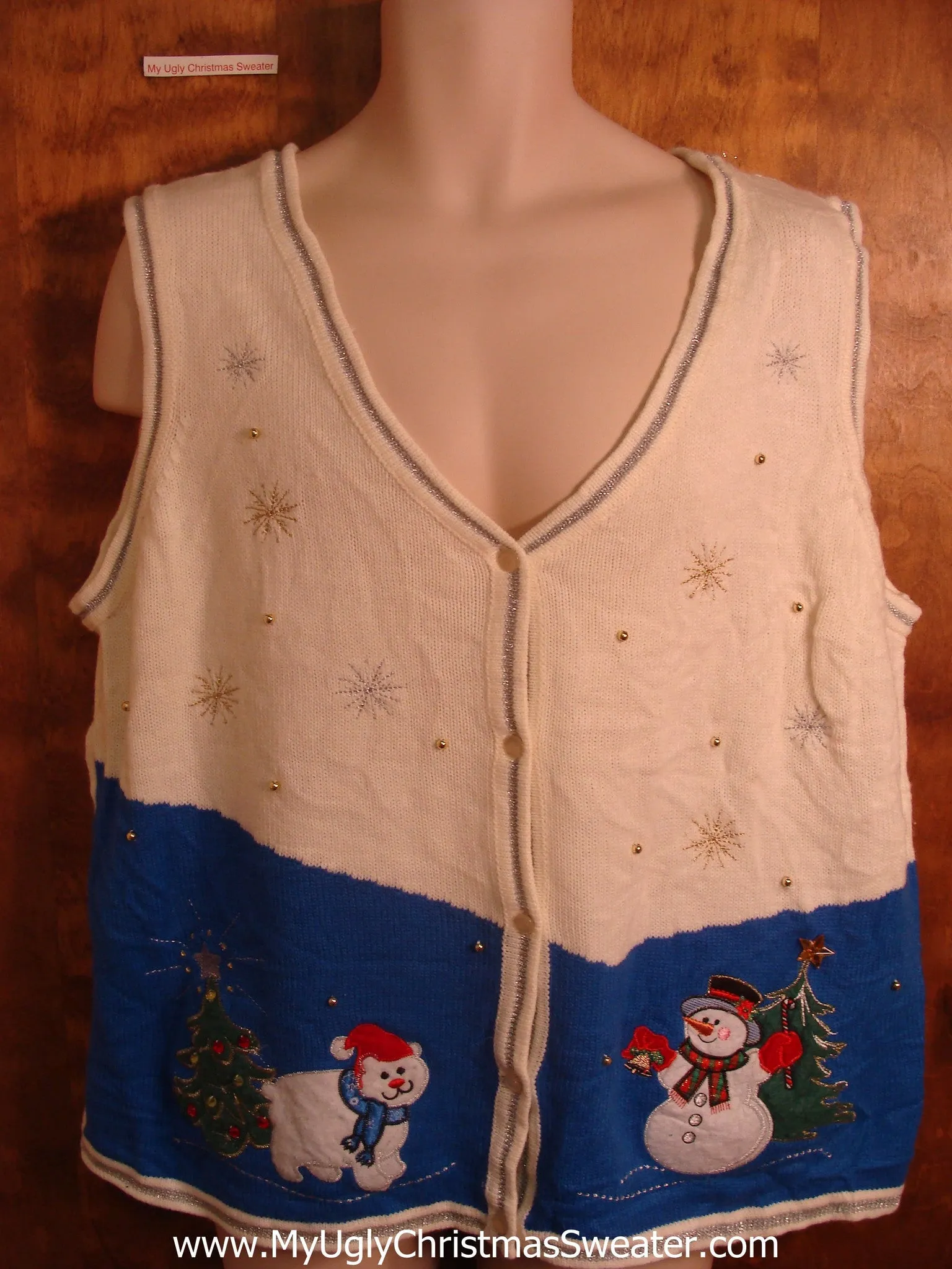 Snowman and Cat Friend Tacky Christmas Sweater Vest