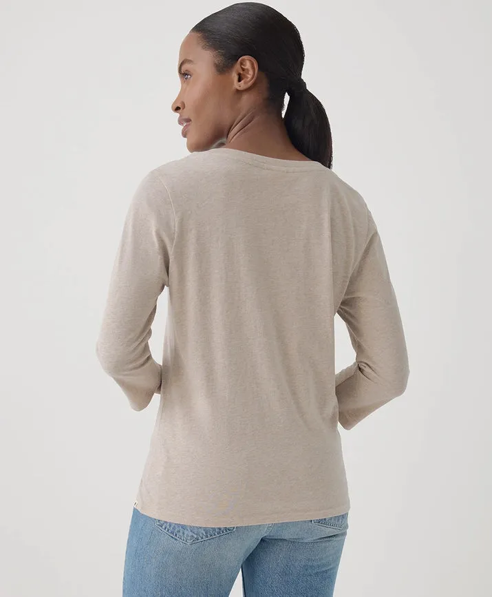 Softspun Scoop Neck 3/4 Sleeve Tee - Wheat Heather